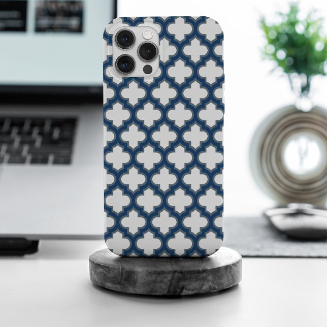 Funda Para iPhone Trellis azul blanco y naval, Entramado, Quatrefoil (Subido por el creador)