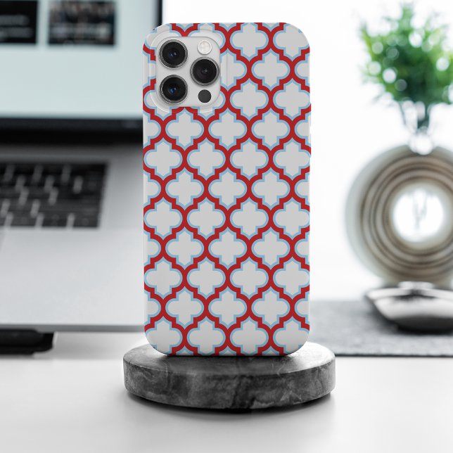 Funda Para iPhone Trellis blanca y roja, Entramado, Quatrefoil (Subido por el creador)