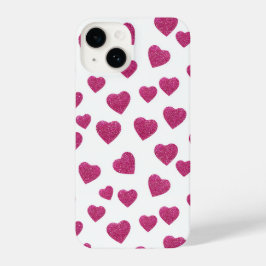 Funda Para iPhone 14 Trendy Valentine Pink Glitter Hearts on White