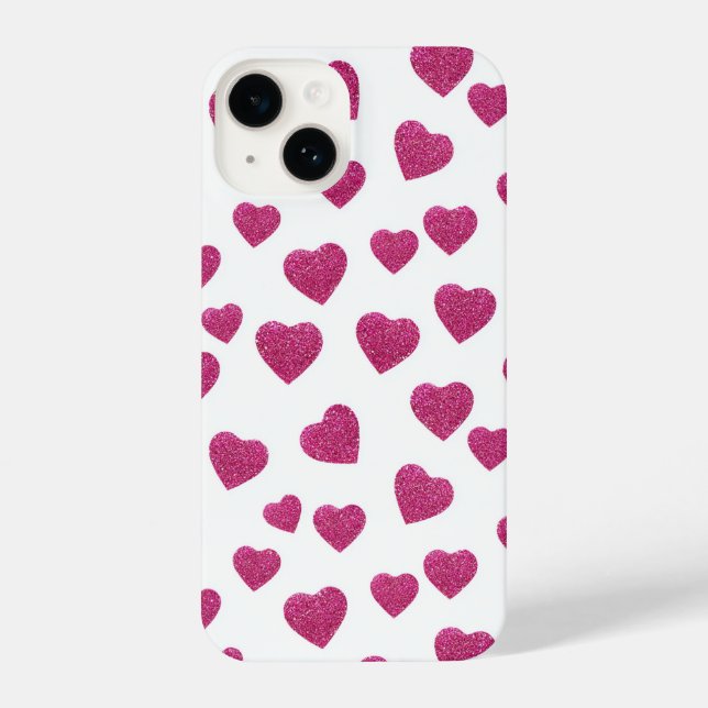 Funda Para iPhone Trendy Valentine Pink Glitter Hearts on White (Reverso )