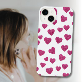Funda Para iPhone 14 Trendy Valentine Pink Glitter Hearts on White