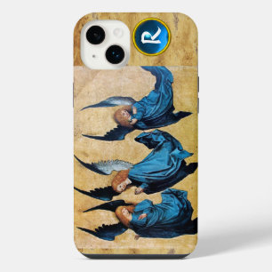 FUNDA PARA iPhone 14 PLUS TRES ÁNGELES DE NAVIDAD EN MONOGRAMA DE PERGAMINO