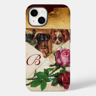 FUNDA PARA iPhone 14 TRES DOGGIES CON ROSAS MONOGRAMA