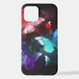 Funda Para iPhone 12 Tres mariposas brillantes en el fondo nocturno