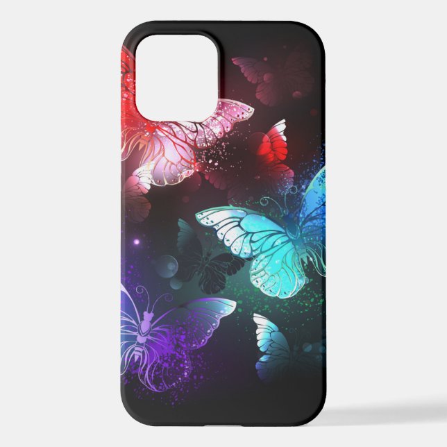 Funda Para iPhone Tres mariposas brillantes en el fondo nocturno (Reverso )