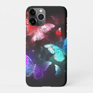 Funda Para iPhone 11Pro Tres mariposas brillantes en el fondo nocturno