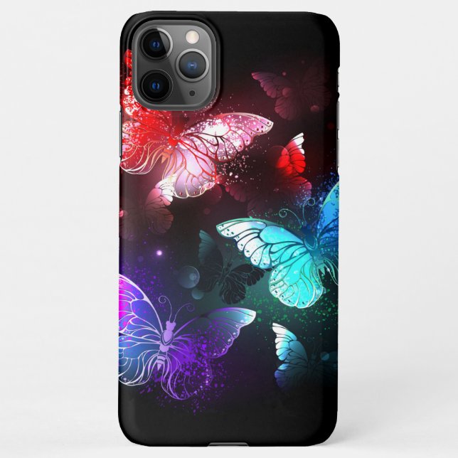 Funda Para iPhone Tres mariposas brillantes en el fondo nocturno (Reverso)