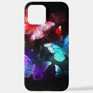 Funda Para iPhone 12 Pro Max Tres mariposas brillantes en el fondo nocturno