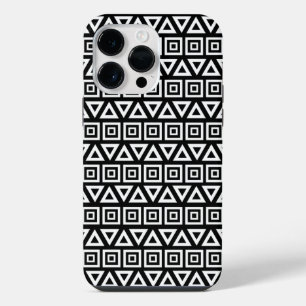 Funda Para iPhone 14 Pro Max Triángulos aztecos+Cuadrados Patrón blanco sobre n