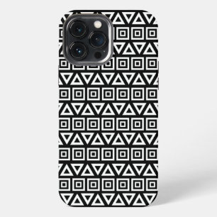 Funda Para iPhone 13 Pro Max Triángulos aztecos+Cuadrados Patrón blanco sobre n