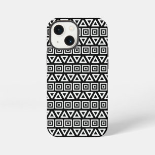 Funda Para iPhone 13 Mini Triángulos aztecos+Cuadrados Patrón blanco sobre n