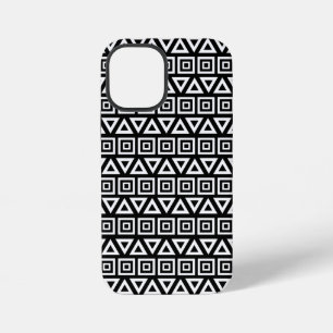 Funda Para iPhone 12 Mini Triángulos aztecos+Cuadrados Patrón blanco sobre n