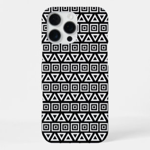Funda Para iPhone 16 Pro Max Triángulos aztecos+Cuadrados Patrón blanco sobre n
