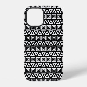 Funda Para iPhone 12 Triángulos aztecos+Cuadrados Patrón blanco sobre n
