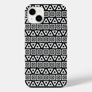 Funda Para iPhone 14 Plus Triángulos aztecos+Cuadrados Patrón blanco sobre n