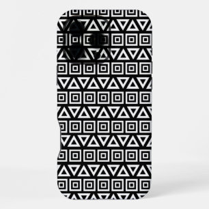 Funda Para iPhone 16 Pro Max Triángulos aztecos+Cuadrados Patrón blanco sobre n