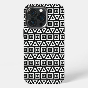 Funda Para iPhone 13 Pro Triángulos aztecos+Cuadrados Patrón blanco sobre n