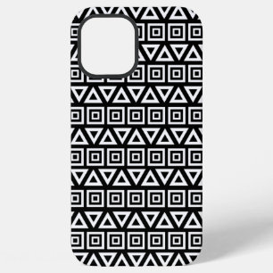 Funda Para iPhone 12 Pro Max Triángulos aztecos+Cuadrados Patrón blanco sobre n