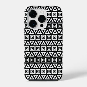 Funda Para iPhone 14 Pro Triángulos aztecos+Cuadrados Patrón blanco sobre n