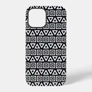 Funda Para iPhone 12 Pro Triángulos aztecos+Cuadrados Patrón blanco sobre n