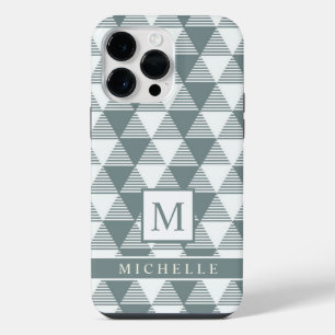 Funda Para iPhone 14 Pro Max Triángulos de rayas geométricas grises blancos per