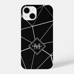 Funda Para iPhone 14 Triángulos negros geométricos líneas blancas Monog