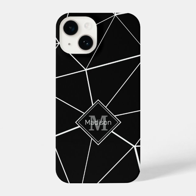 Funda Para iPhone Triángulos negros geométricos líneas blancas Monog (Reverso )