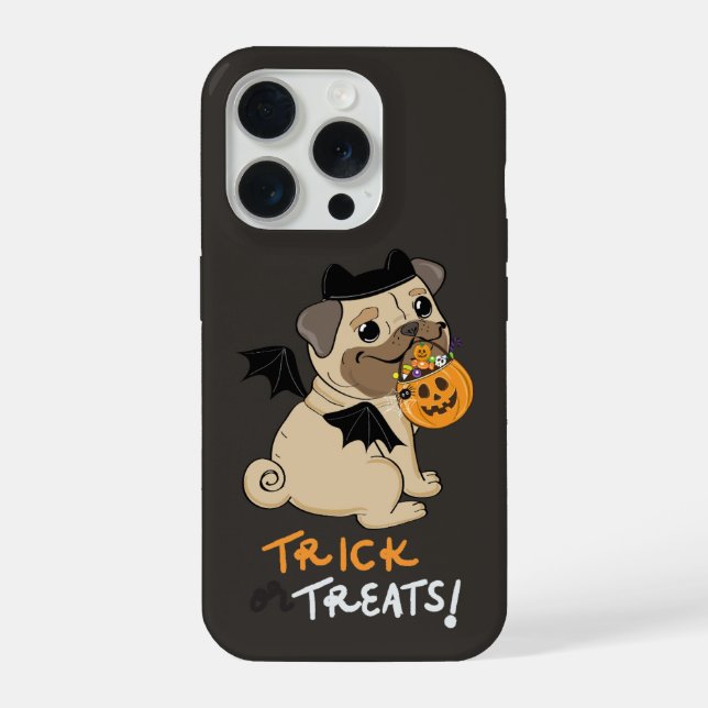 Funda Para iPhone Trick o trajes de pug (Reverso )