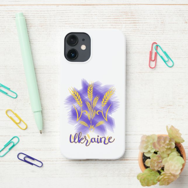 Funda Para iPhone Tridente ucraniano hecho de oído de trigo (En el escritorio)
