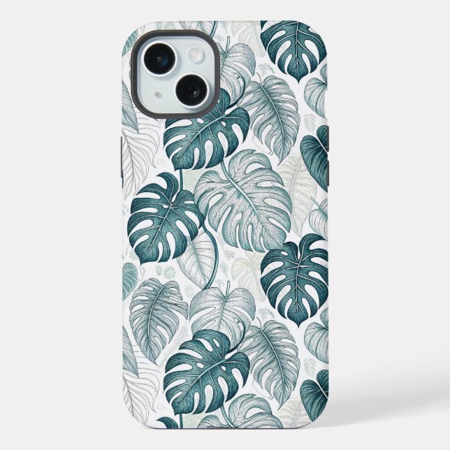 Funda Para iPhone Tropical Botanical Green Monsteras (Reverso )