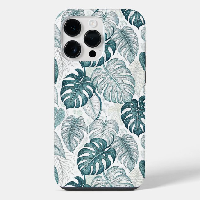 Funda Para iPhone Tropical Botanical Green Monsteras (Reverso )