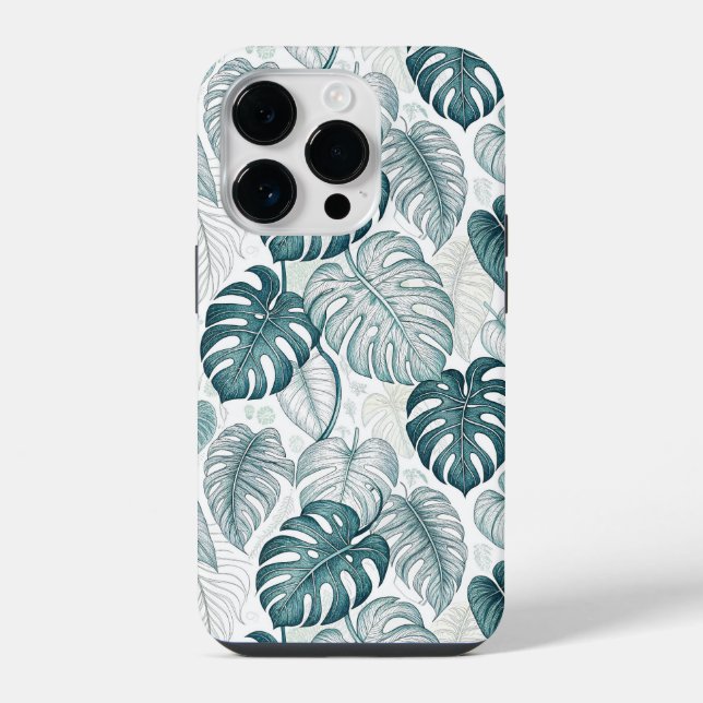 Funda Para iPhone Tropical Botanical Green Monsteras (Reverso )