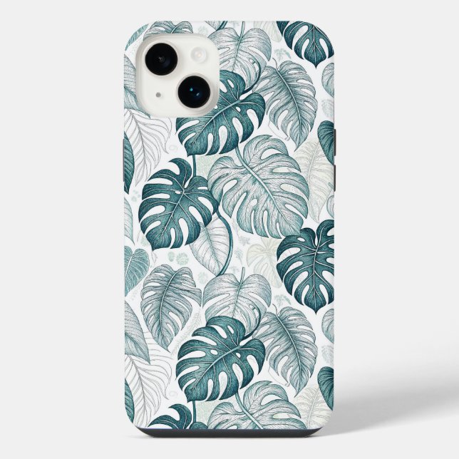 Funda Para iPhone Tropical Botanical Green Monsteras (Reverso)