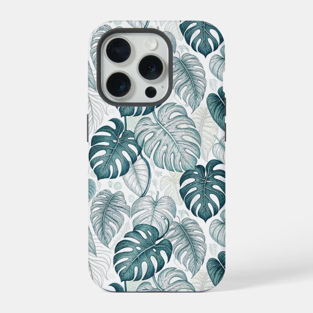 Funda Para iPhone Tropical Botanical Green Monsteras (Reverso )