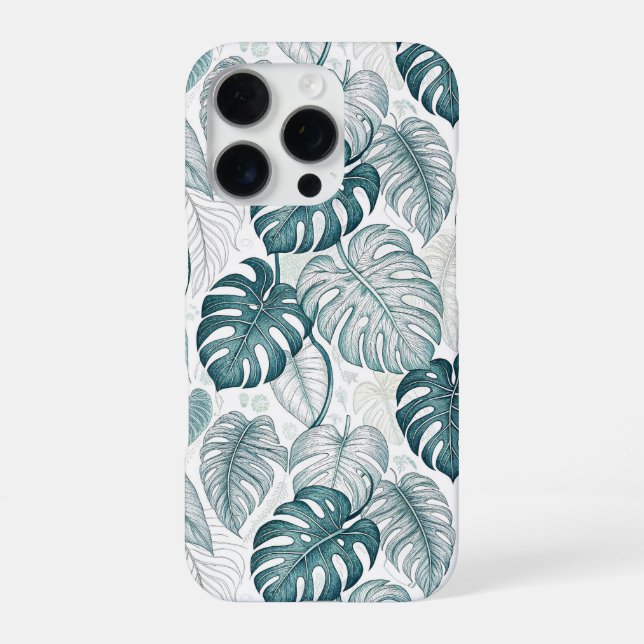 Funda Para iPhone Tropical Botanical Green Monsteras (Reverso)