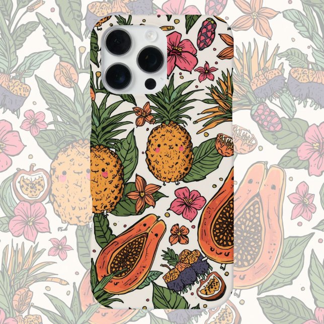 Funda Para iPhone Tropical Fruit Squad | Cute Retro Pineapple Papaya (Subido por el creador)