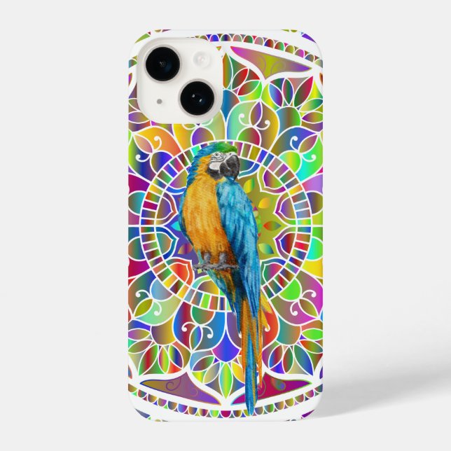 Funda Para iPhone Tropical Mosaic – Blue & Gold Macaw Mandala (Reverso )