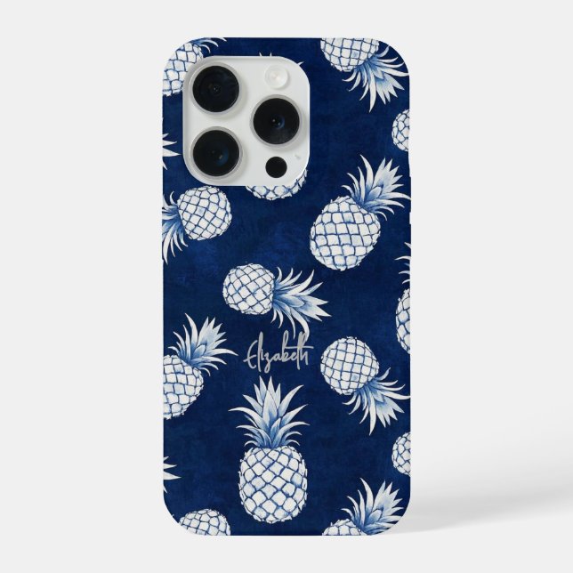 Funda Para iPhone Tropical Pineapple with Name – Watercolor Style (Reverso )