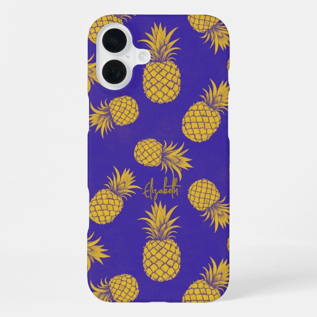 Funda Para iPhone Tropical Pineapple with Name – Watercolor Style (Reverso )