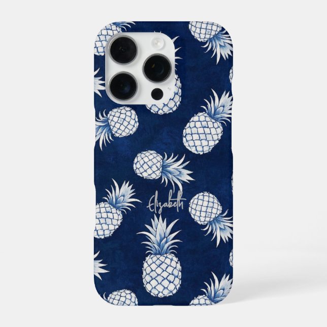 Funda Para iPhone Tropical Pineapple with Name – Watercolor Style (Reverso)