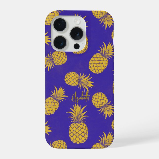 Funda Para iPhone Tropical Pineapple with Name – Watercolor Style (Reverso )