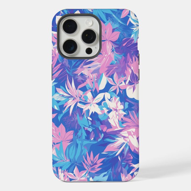 Funda Para iPhone 🌺 Tropical Pink & Blue Floral Pattern - Fresh & V (Reverso )