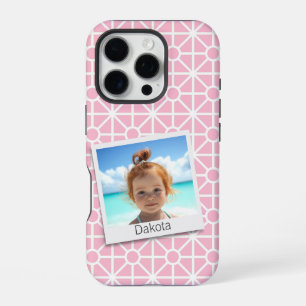 Funda Para iPhone 16 Pro Tu foto en patrón rosa y blanco bonito