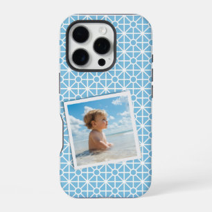 Funda Para iPhone 16 Pro Tu foto sobre el patrón azul y blanco de Bonito