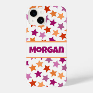 Funda Para iPhone 14 TU NOMBRE Bandera del Orgullo Lesbiano Estrellas N