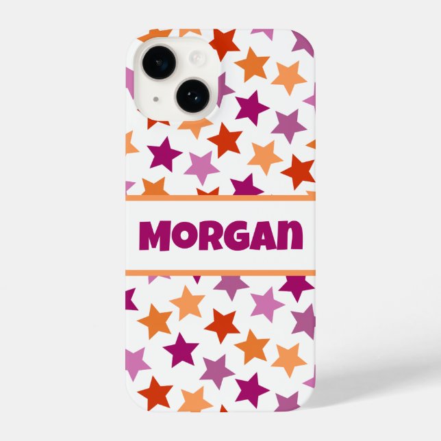 Funda Para iPhone TU NOMBRE Bandera del Orgullo Lesbiano Estrellas N (Reverso )