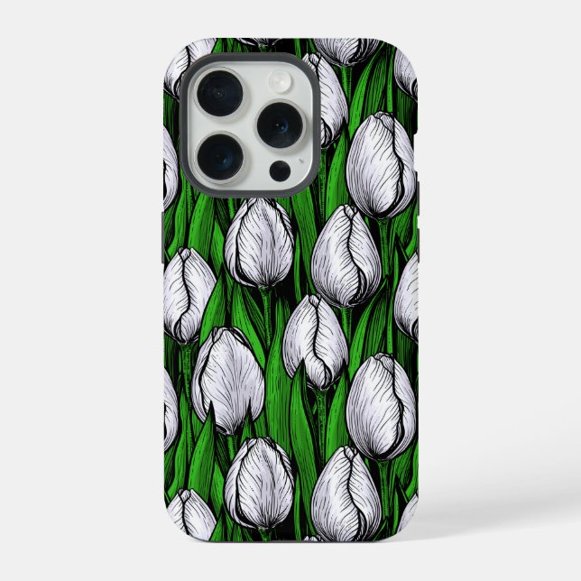 Funda Para iPhone Tulipanes blancos con hojas verdes (Reverso )