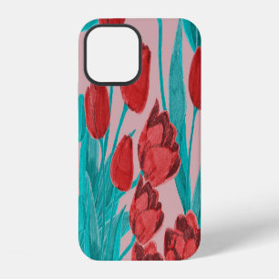 Funda Para iPhone 12 Tulipanes de primavera, patrón floral dibujado a m