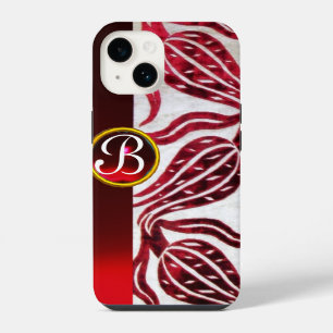 Funda Para iPhone 14 TULIPANES DE TERCIOPELO ROJO DAMASCO Monograma Bur