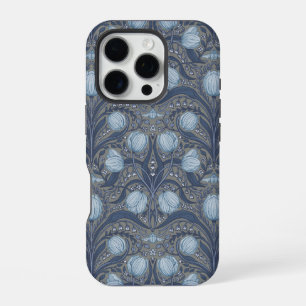 Funda Para iPhone 16 Pro Tulipanes Retro Nouveau en azul y peltre